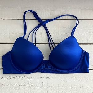 Victoria Secret Very Sexy Push Up 34B Blue Front Closure Strappy Back Bra
